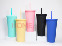 Double Wall Pastel Colored Acrylic tumbler cups 24oz comes with lid and straw