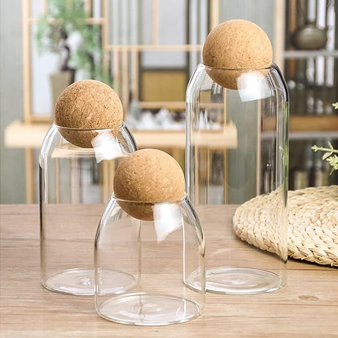 3 pcs. glass bottle with cork ball lid