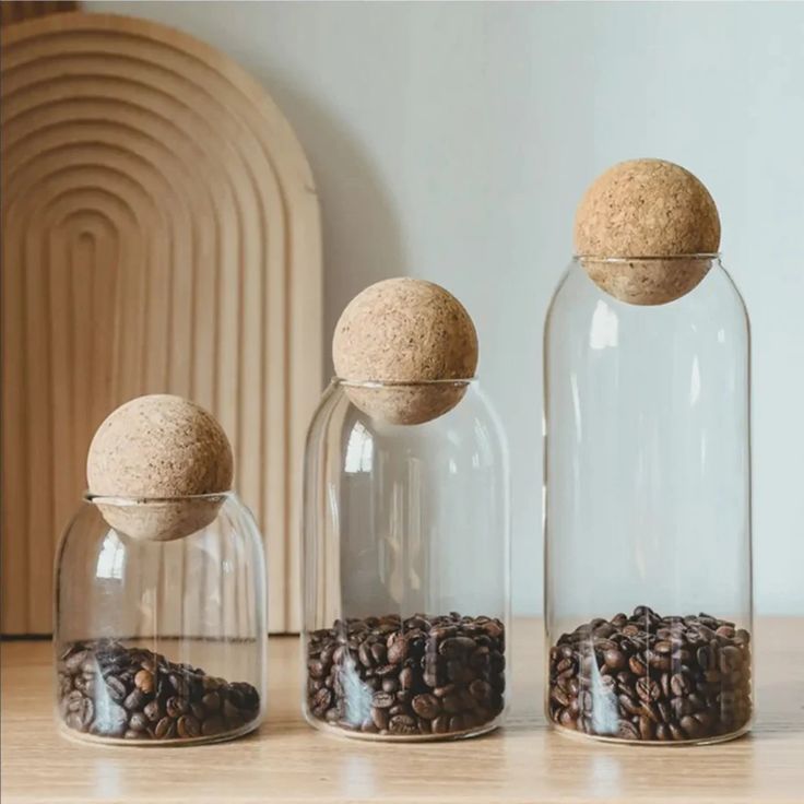 3 pcs. glass bottle with cork ball lid