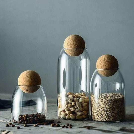 3 pcs. glass bottle with cork ball lid