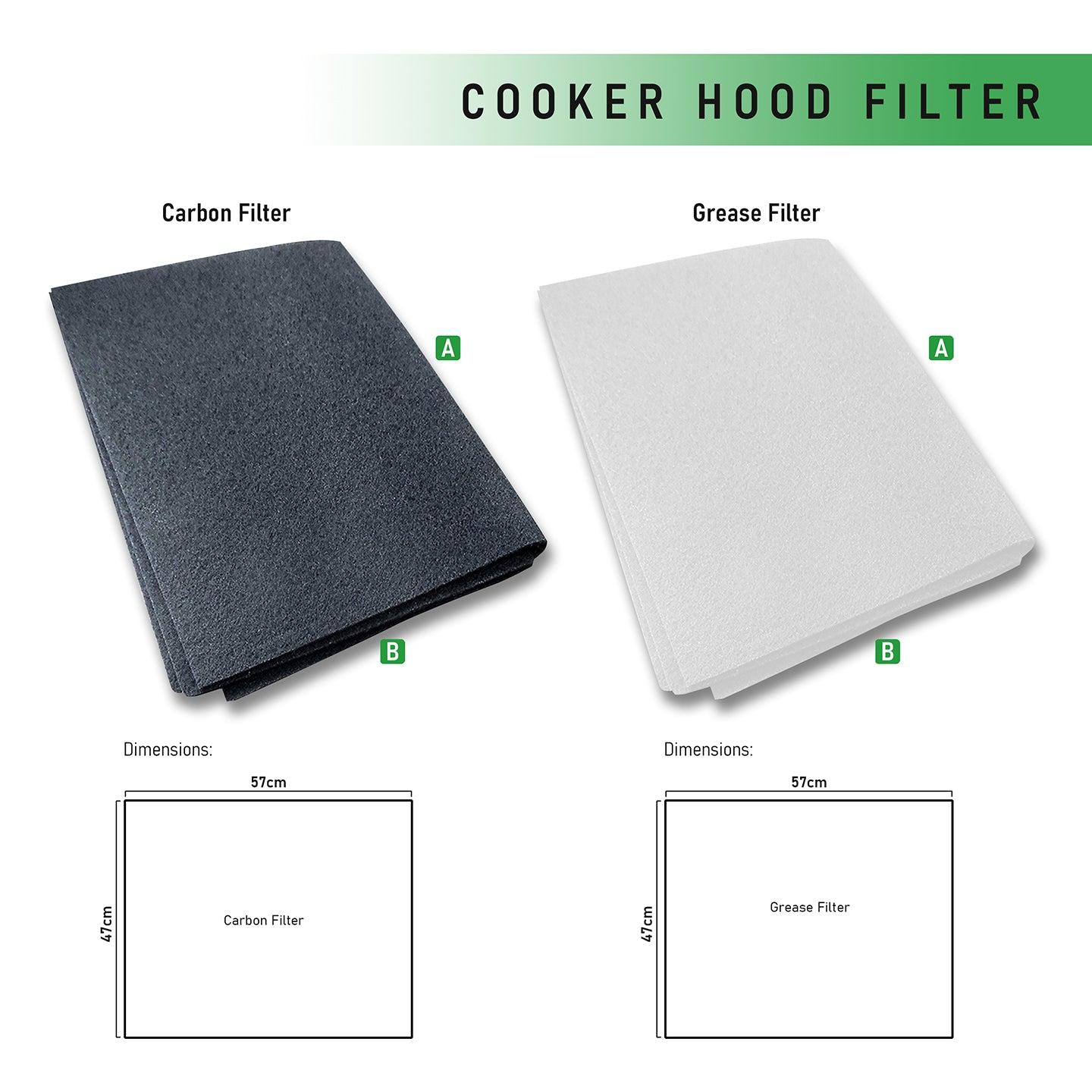 Cooker Hood Grease & Carbon Filter Pack (47 x 57 cm, 2 Pc.)