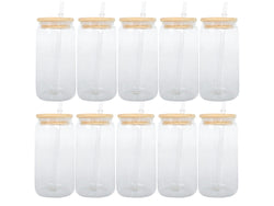 10PCS 16 OZ SUBLIMATION GLASS CAN WITH BAMBOO LID AND STRAW