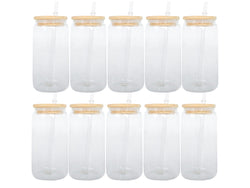 10PCS 12 OZ SUBLIMATION GLASS CAN WITH BAMBOO LID AND STRAW