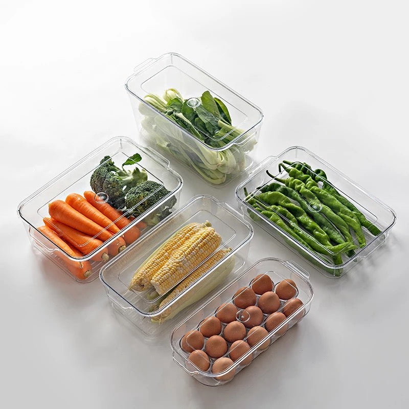 STACKABLE REFRIGERATOR STORAGE CLEAR ACRYLIC BOX WITH LID (32 X 20.5 X 10 CM)