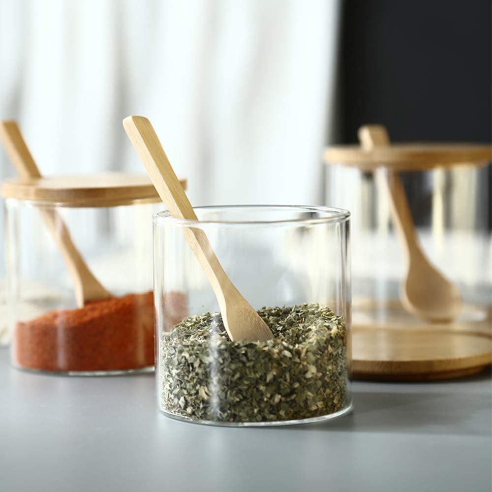 BAMBOO / GLASS SPICE JAR BENCHTOP SERVING SET