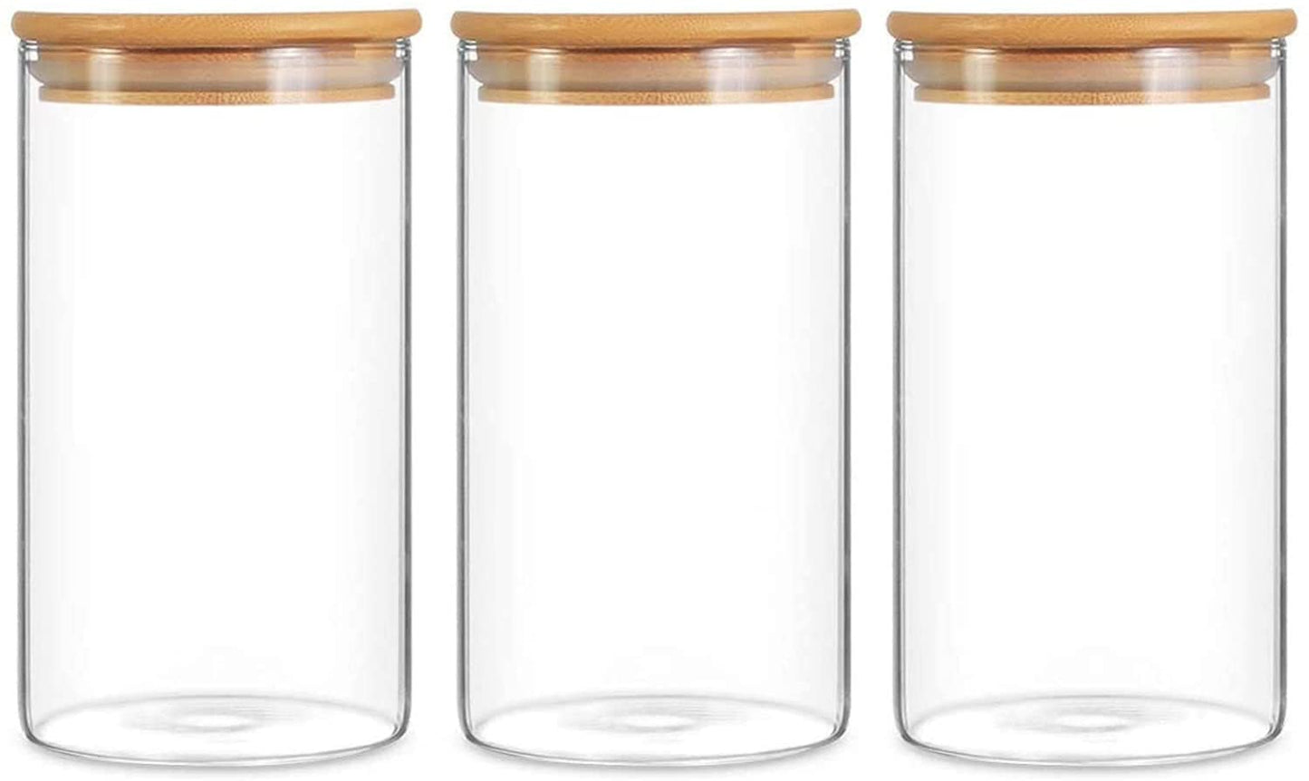 BAMBOO / GLASS JAR PANTRY CONTAINER SET 750ml (D-30cm x H-12.5cm)