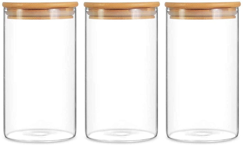 BAMBOO / GLASS JAR PANTRY CONTAINER 750ml (D-27cm x H-17cm)