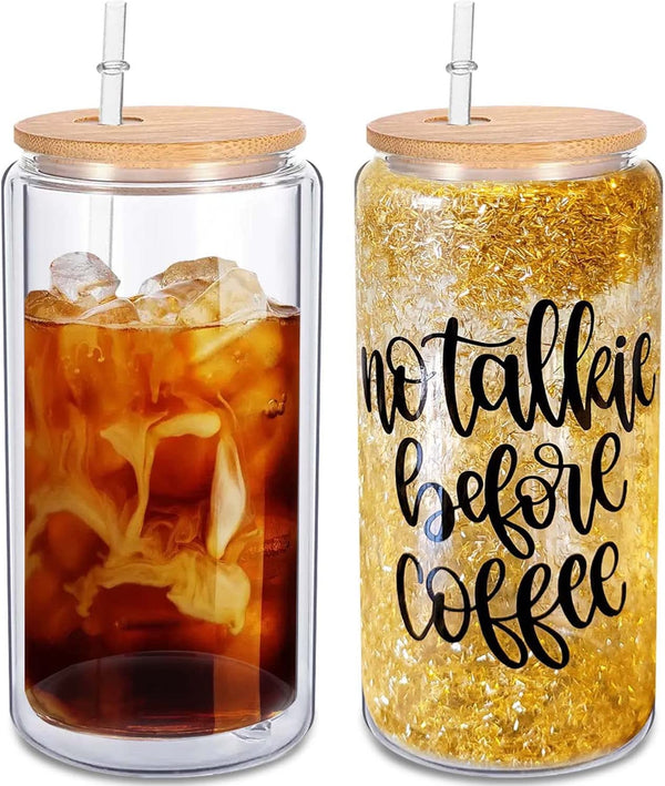 16 OZ DOUBLE WALL SUBLIMATION GLASS CAN WITH BAMBOO LID AND STRAW