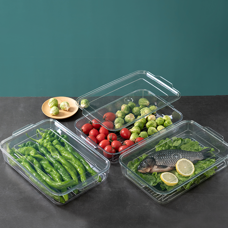 STACKABLE REFRIGERATOR STORAGE CLEAR ACRYLIC BOX WITH LID (32 x 20 x 5.5 cm)