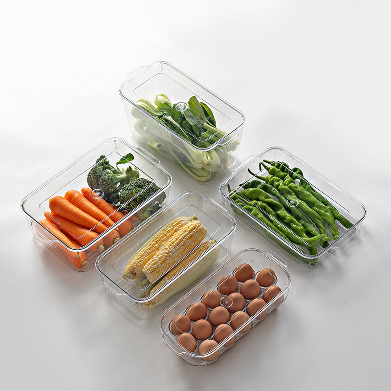 STACKABLE REFRIGERATOR STORAGE CLEAR ACRYLIC BOX WITH LID (32 x 15.5 x 10 cm)