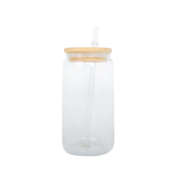 12 OZ SUBLIMATION GLASS CAN WITH BAMBOO LID AND STRAW