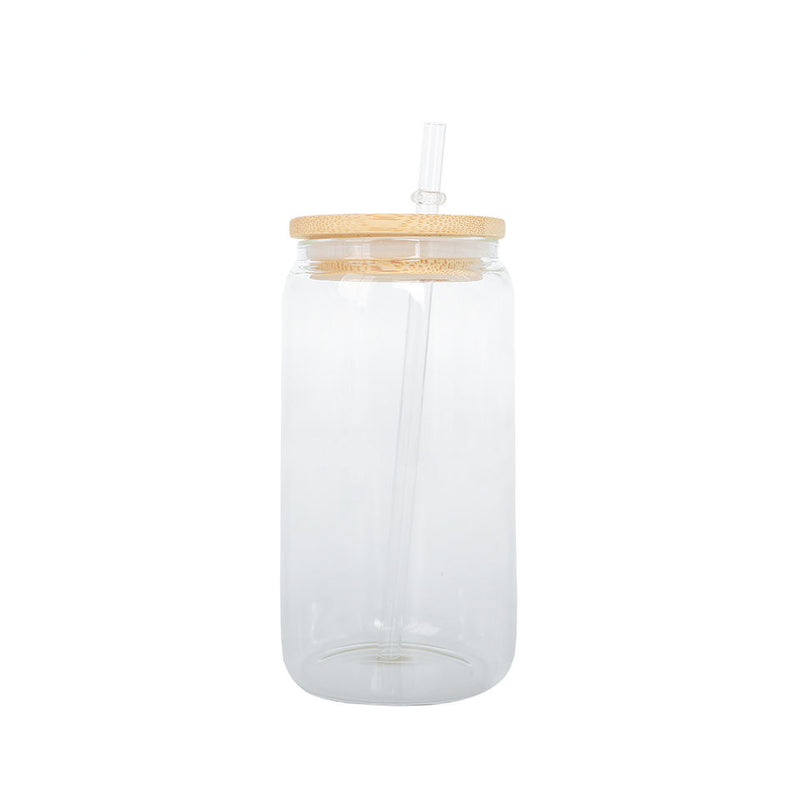 12 OZ SUBLIMATION GLASS CAN WITH BAMBOO LID AND STRAW